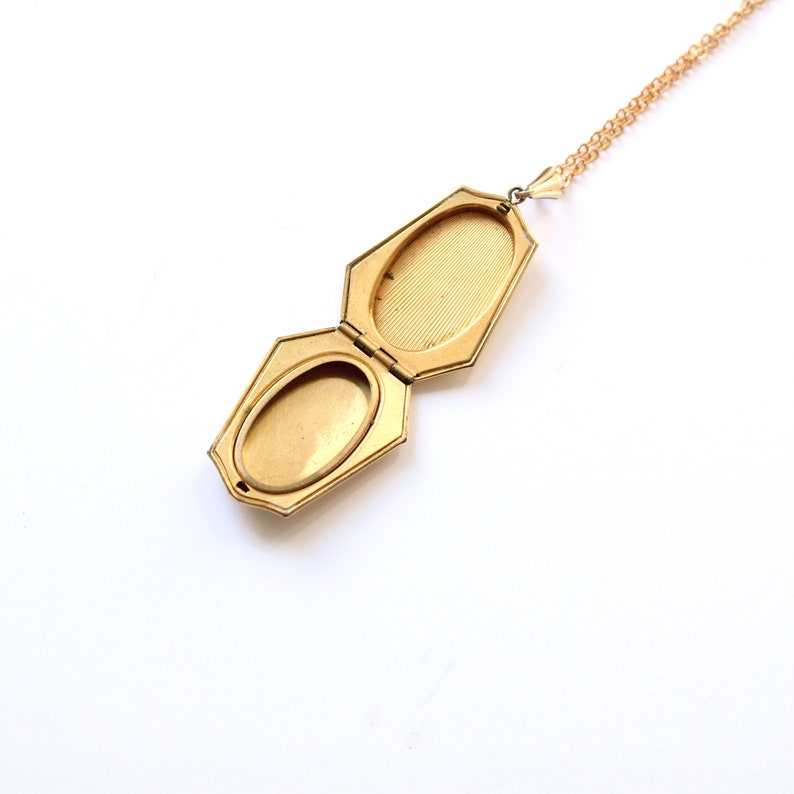 Art Deco Gold Filled Photo Locket with Chain