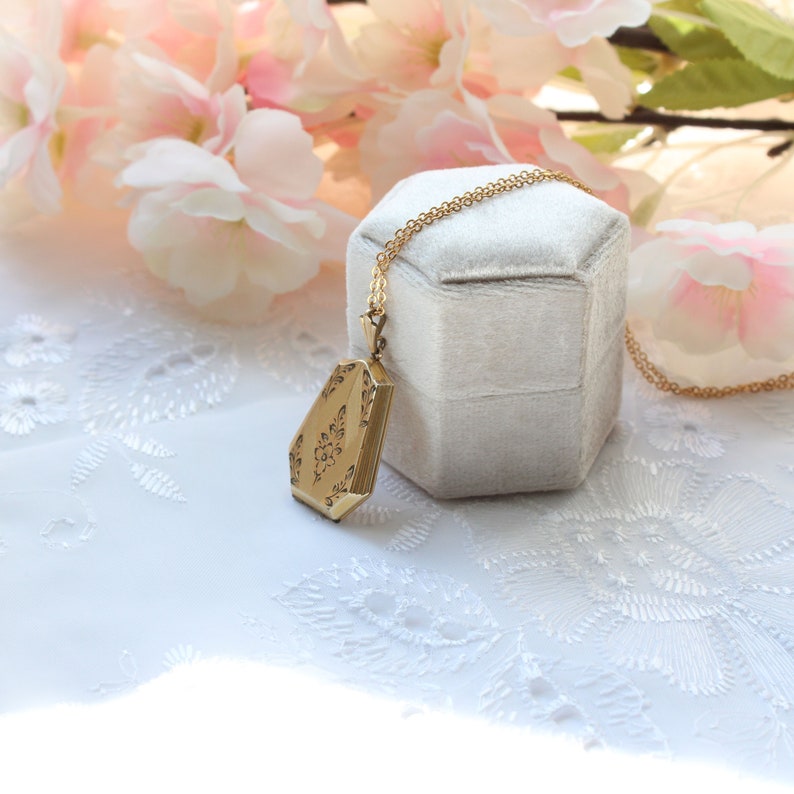 Art Deco Gold Filled Photo Locket with Chain