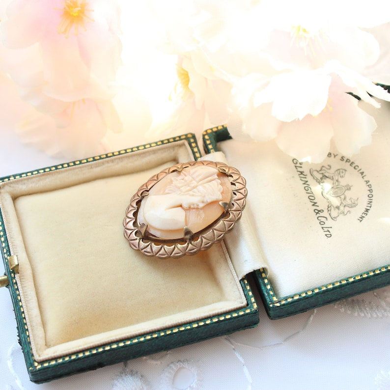Vintage Rolled Gold Carved Shell Cameo Brooch