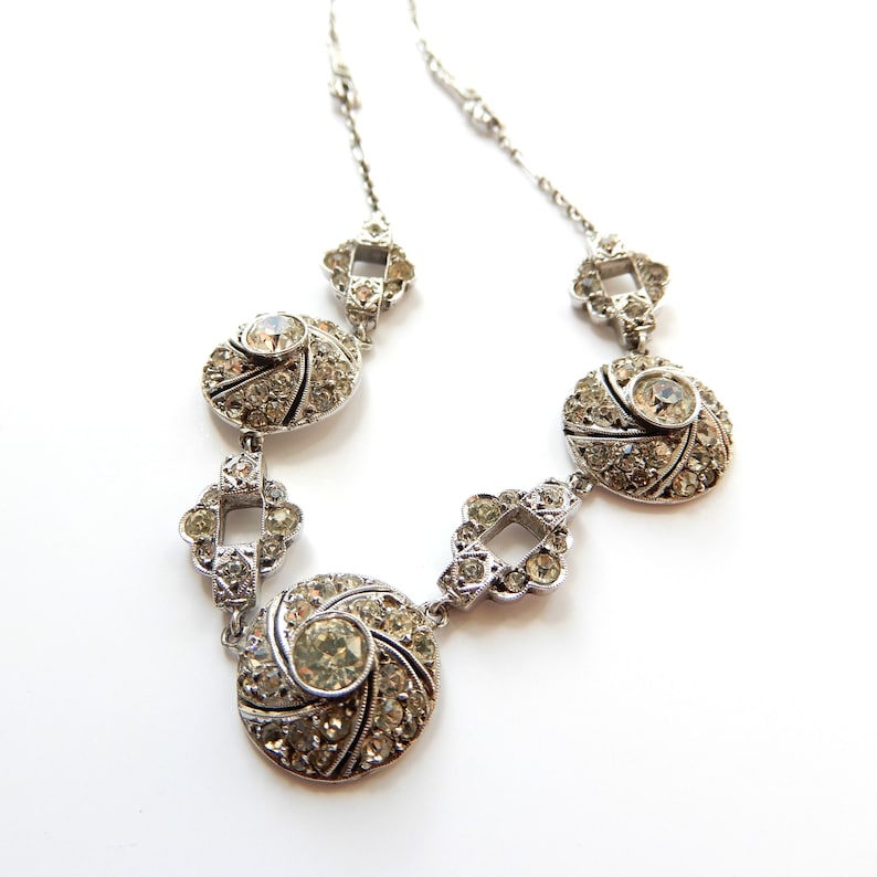 Art Deco 1930s Sterling Silver Diamond Paste Necklace