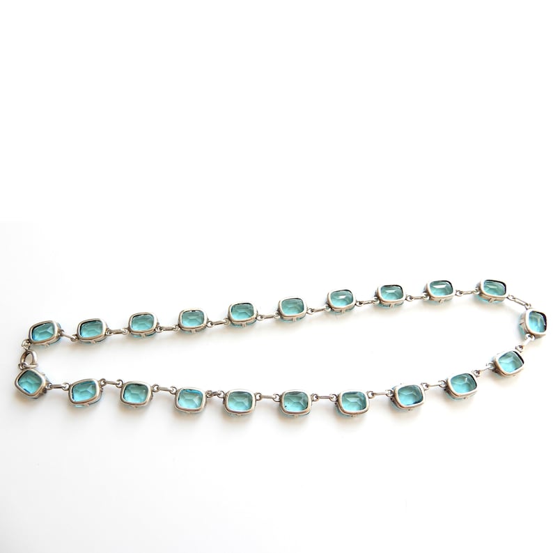 Art Deco 1930s Sterling Silver Aquamarine Paste Riviere Necklace