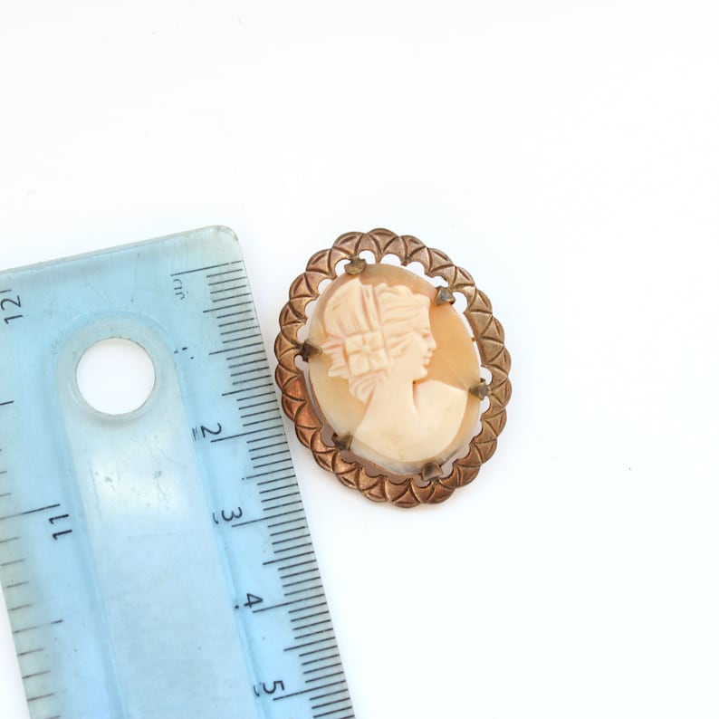Vintage Rolled Gold Carved Shell Cameo Brooch