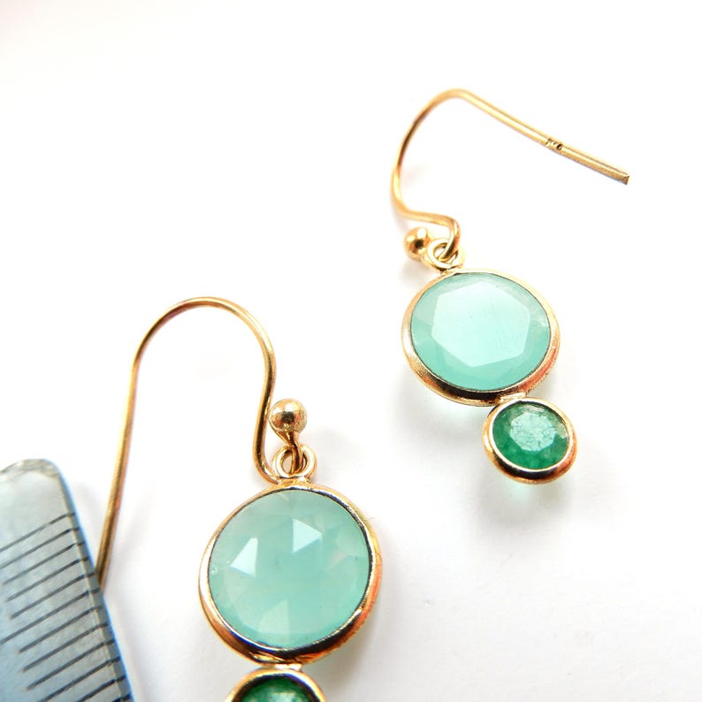 Sterling Silver Gilt Green Chalcedony Drop Earrings