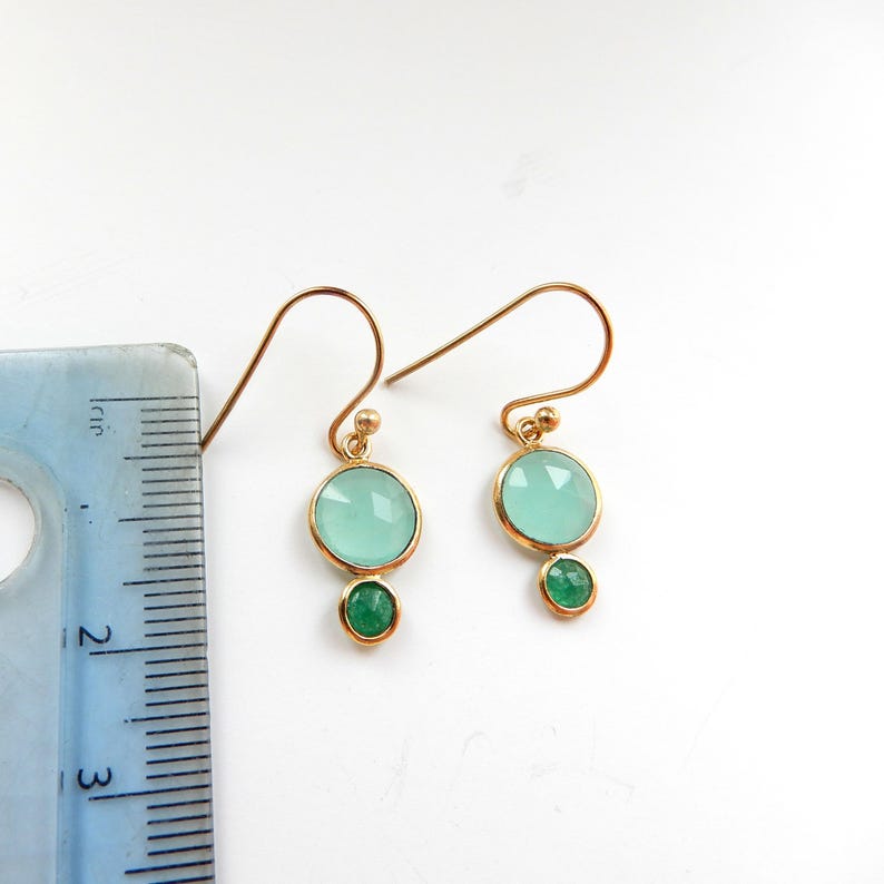 Sterling Silver Gilt Green Chalcedony Drop Earrings