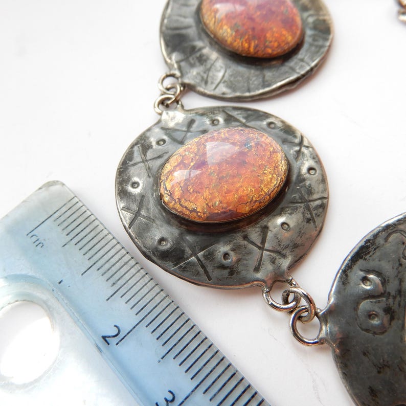 Antique Hammered Dragons Breath Disc Panel Bracelet with Earrings