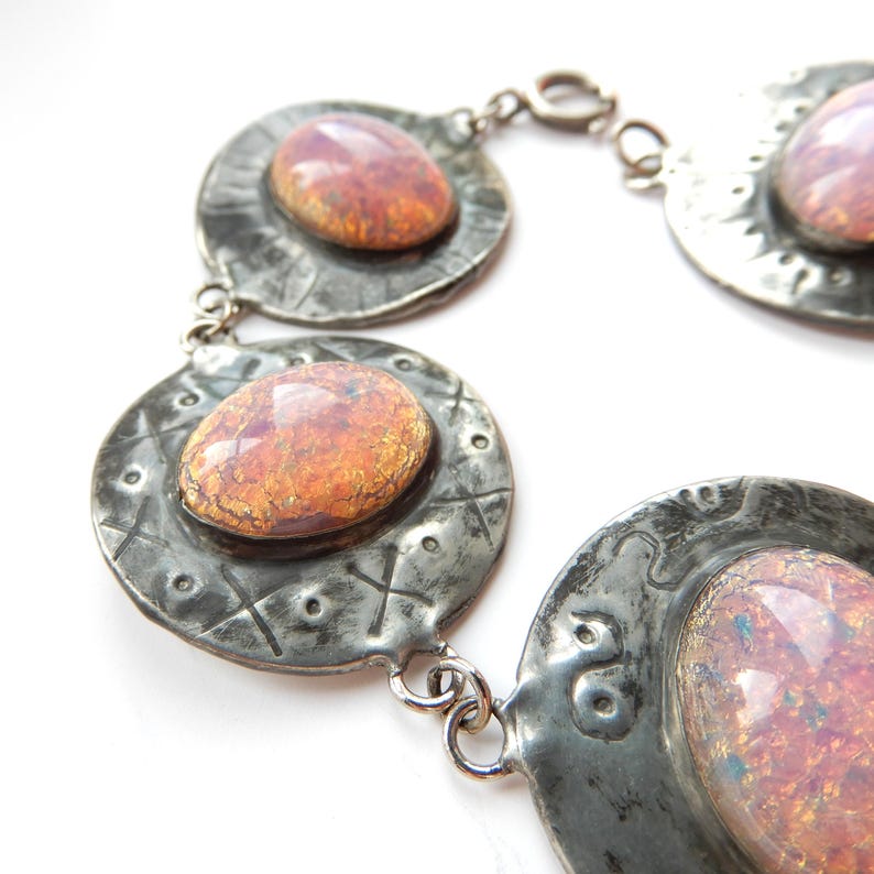 Antique Hammered Dragons Breath Disc Panel Bracelet with Earrings