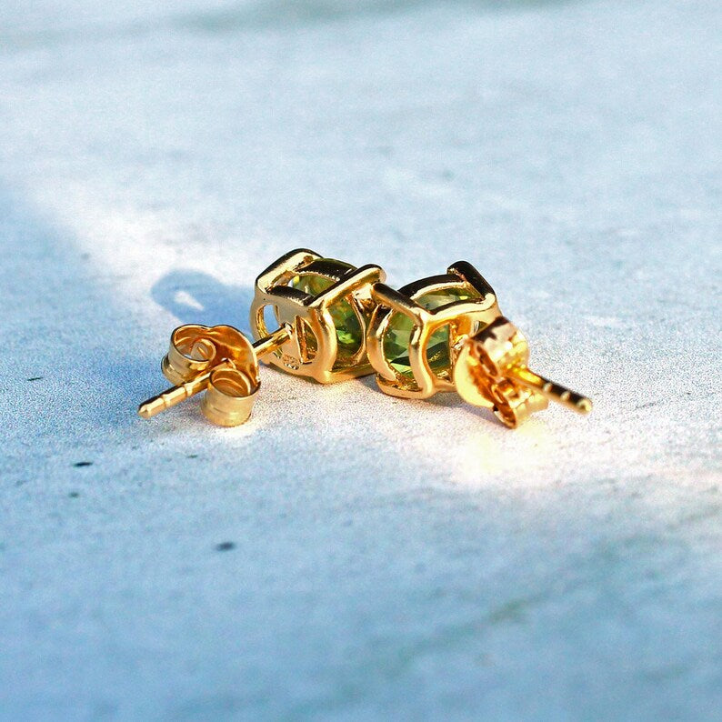 Sterling Silver Vermeil Peridot Stud Earrings