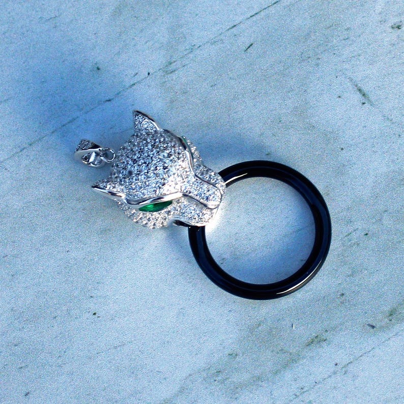 Sterling Silver Onyx Panthere Panther Pendant
