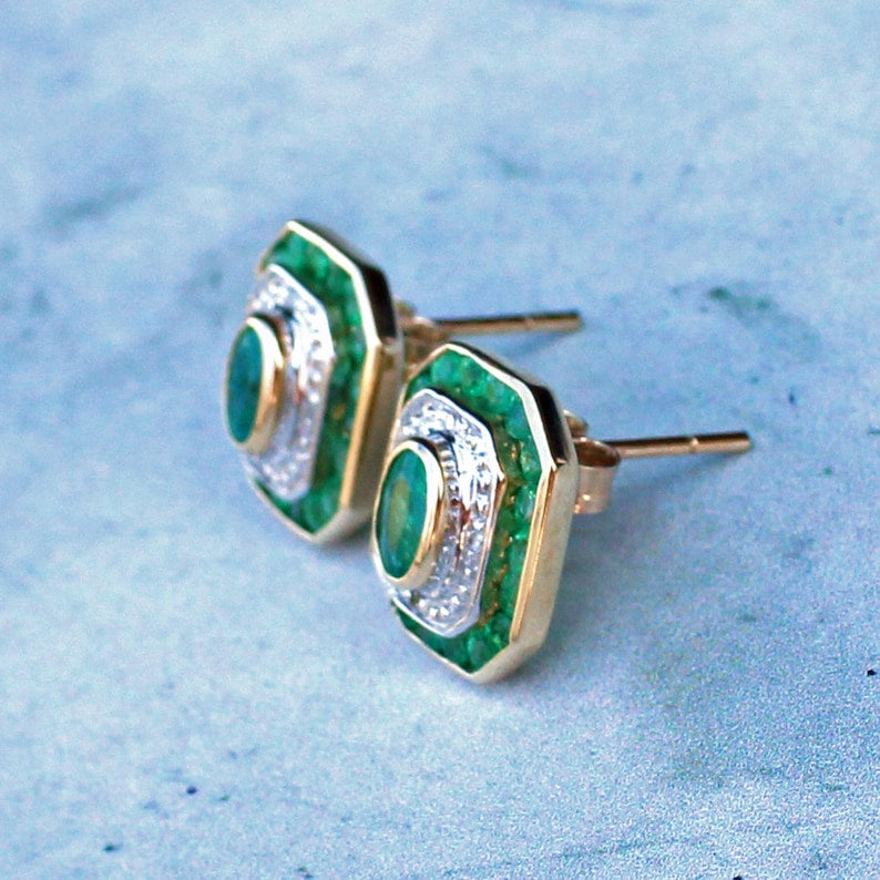 9ct Gold Emerald & Diamond Earrings
