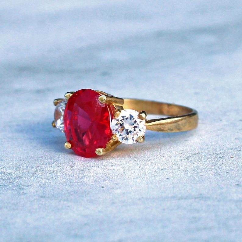 Sterling Silver Ruby Paste Trilogy Ring