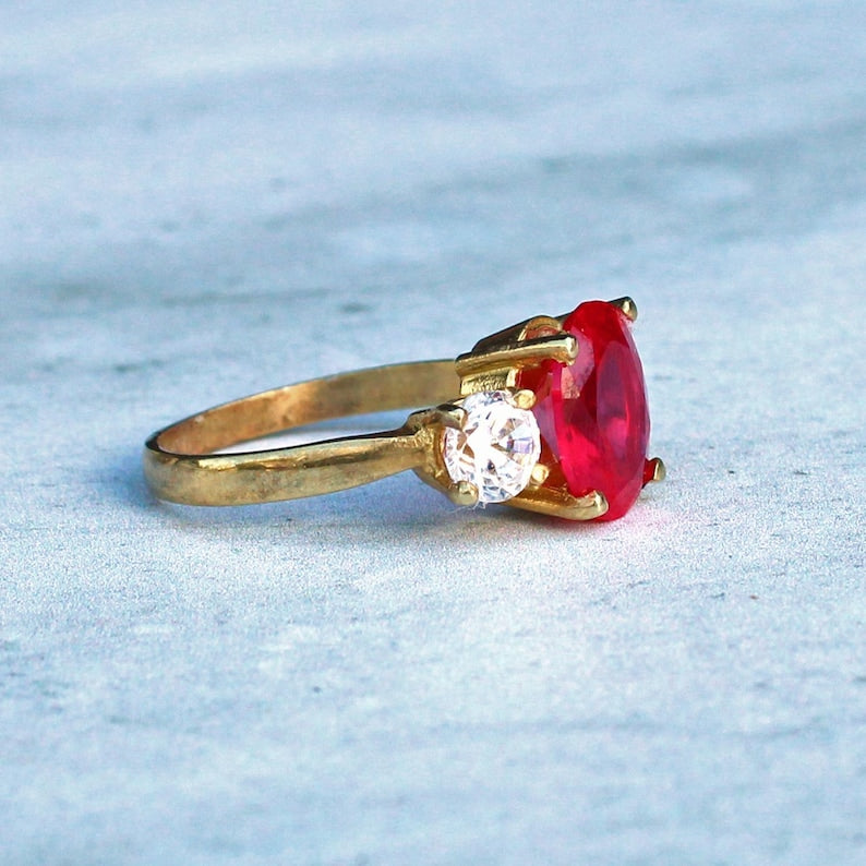 Sterling Silver Ruby Paste Trilogy Ring