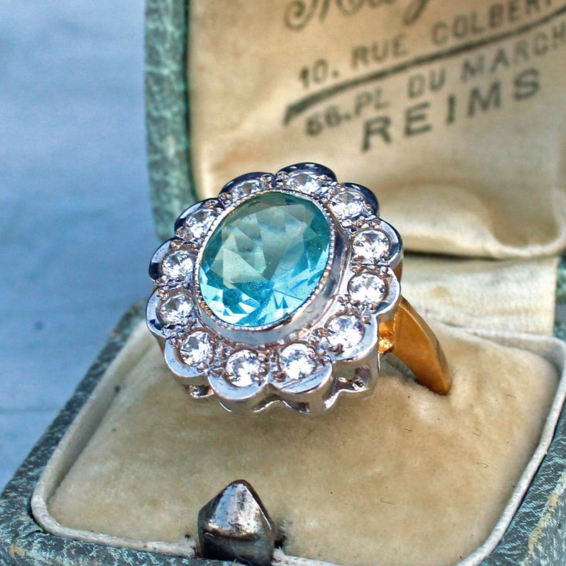 Sterling Silver Aquamarine Paste Halo Ring