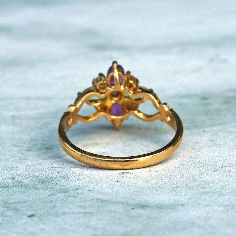 Sterling Silver Peridot Amethyst Pearl Quatrefoil Ring