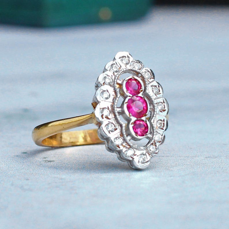 Sterling Silver Vermeil Art Deco style Ruby Paste Ring