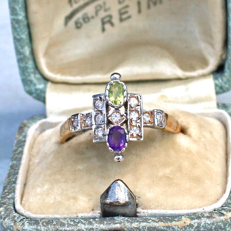Solid Silver Peridot & Amethyst Ring