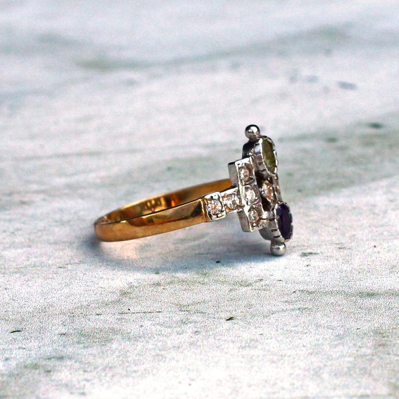 Solid Silver Peridot & Amethyst Ring