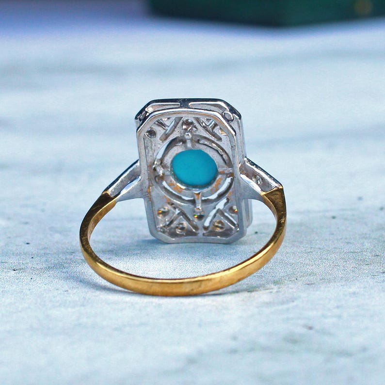 Art Deco style Solid Silver Turquoise Cabochon Panel Ring