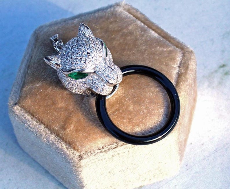 Sterling Silver Onyx Panthere Panther Pendant