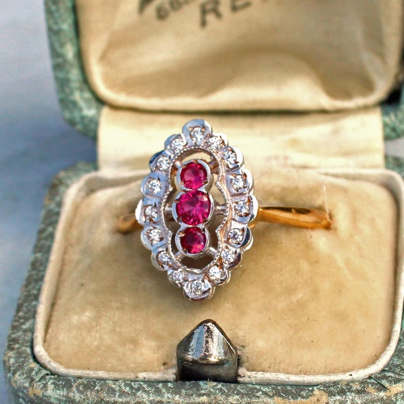 Sterling Silver Vermeil Art Deco style Ruby Paste Ring