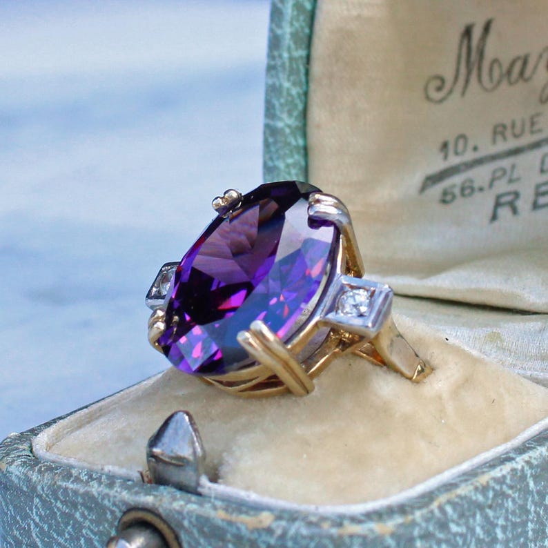 Art Deco style Solid Silver Amethyst Glass Ring