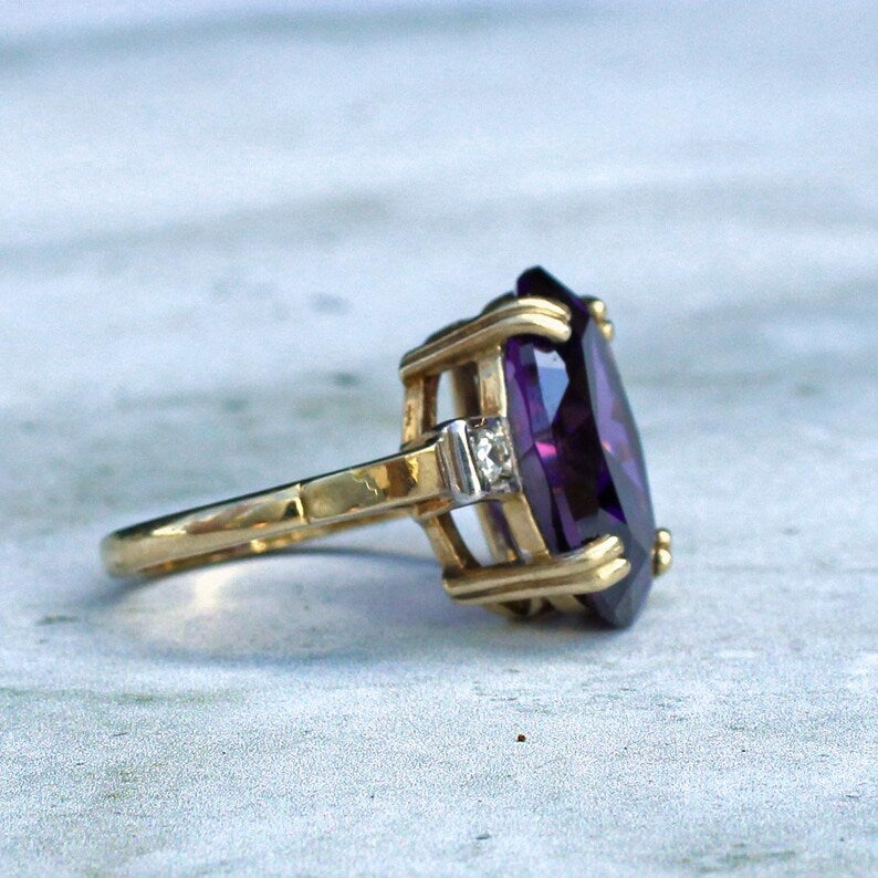 Art Deco style Solid Silver Amethyst Glass Ring