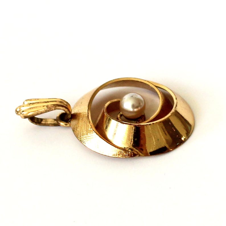 Vintage Rolled Gold Faux Pearl Spiral Pendant