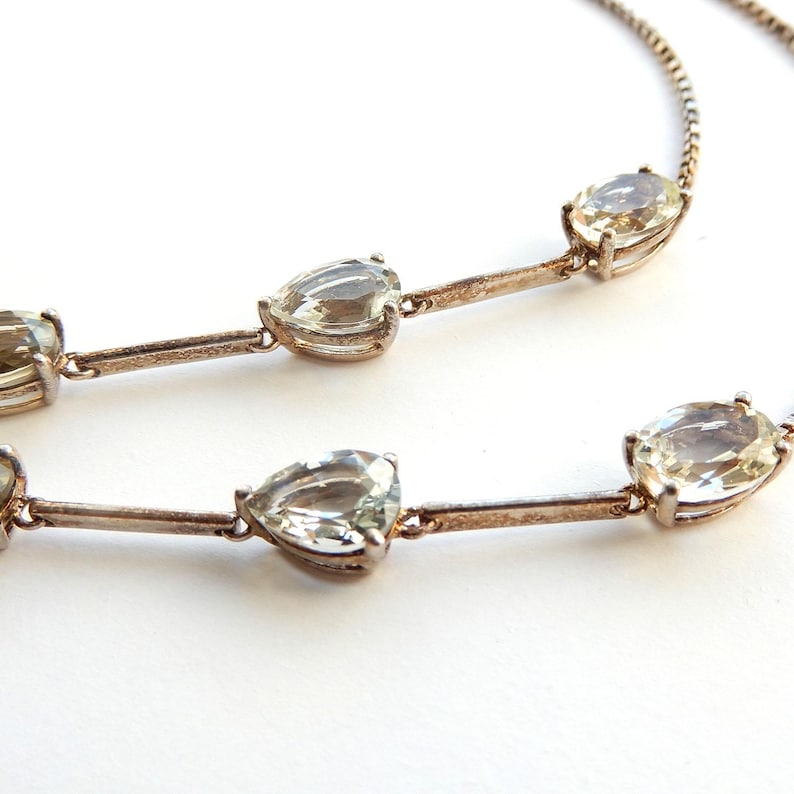 Vintage Solid Silver Citrine Aqua Smokey Quartz Gemstone Necklace