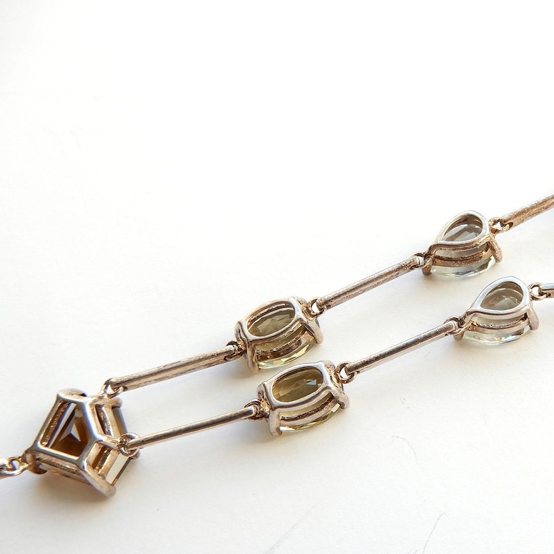 Vintage Solid Silver Citrine Aqua Smokey Quartz Gemstone Necklace