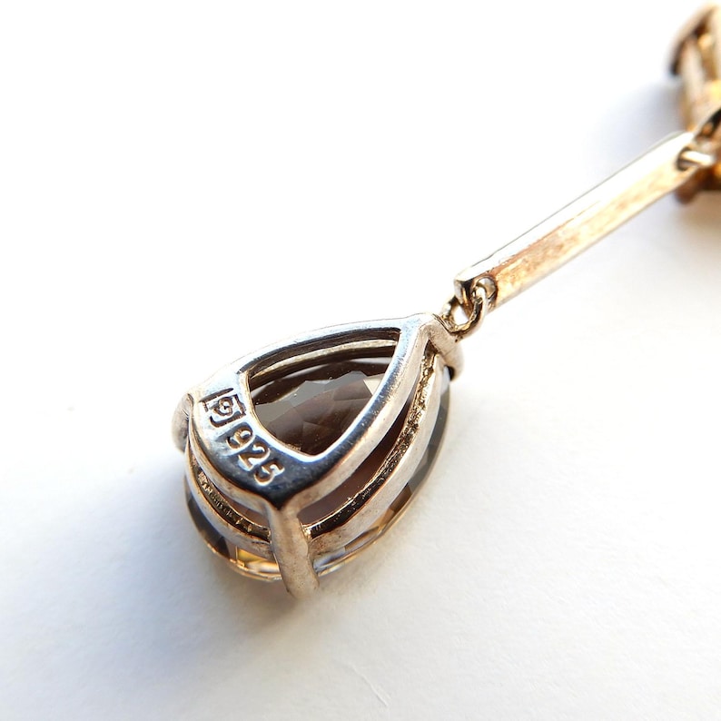 Vintage Solid Silver Citrine Aqua Smokey Quartz Gemstone Necklace