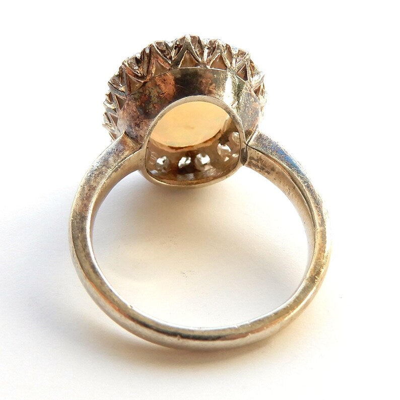 9ct Gold & Silver Opal Diamond Halo Ring