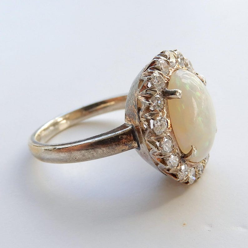 9ct Gold & Silver Opal Diamond Halo Ring