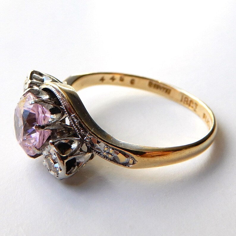 Art Deco 18ct Gold & Platinum Pink Diamond Ring