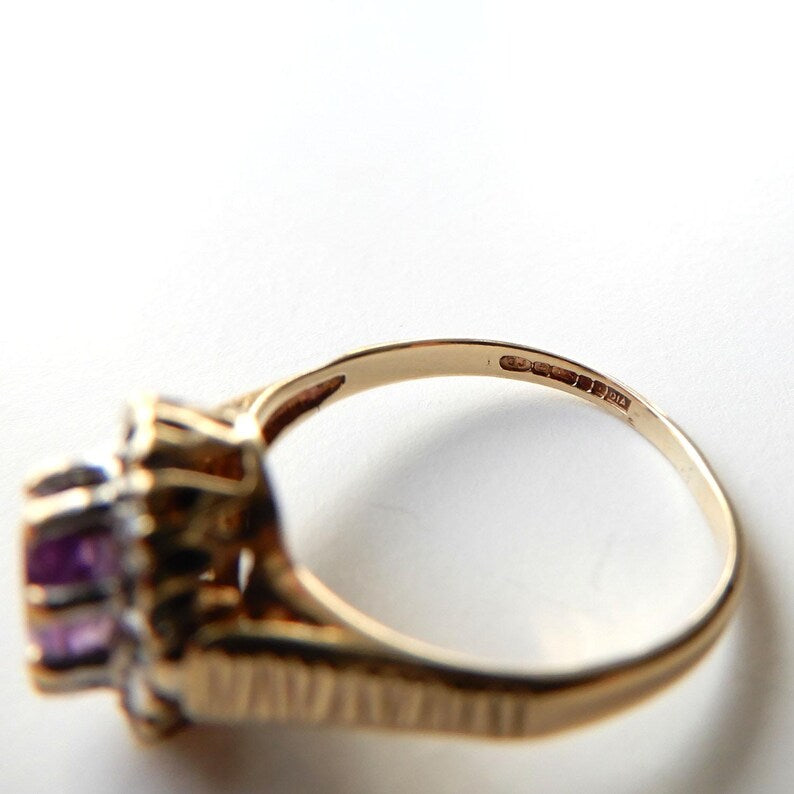 9ct Gold Amethyst & Diamond Ring