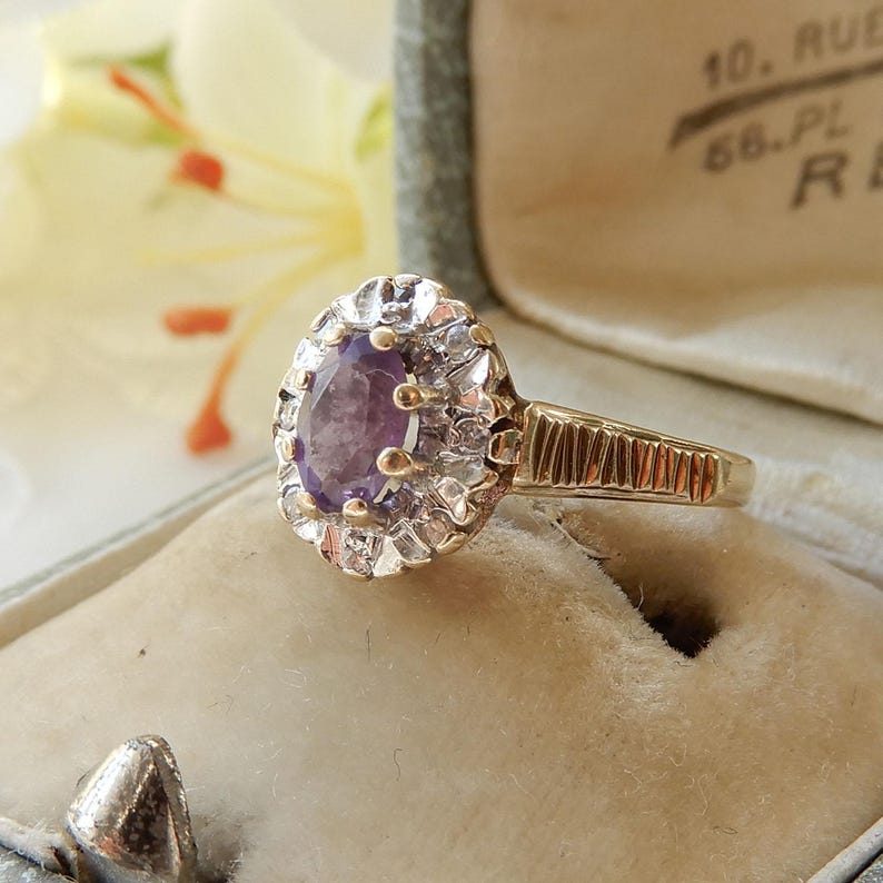 9ct Gold Amethyst & Diamond Ring