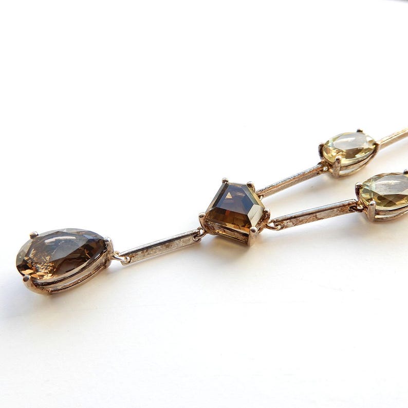 Vintage Solid Silver Citrine Aqua Smokey Quartz Gemstone Necklace