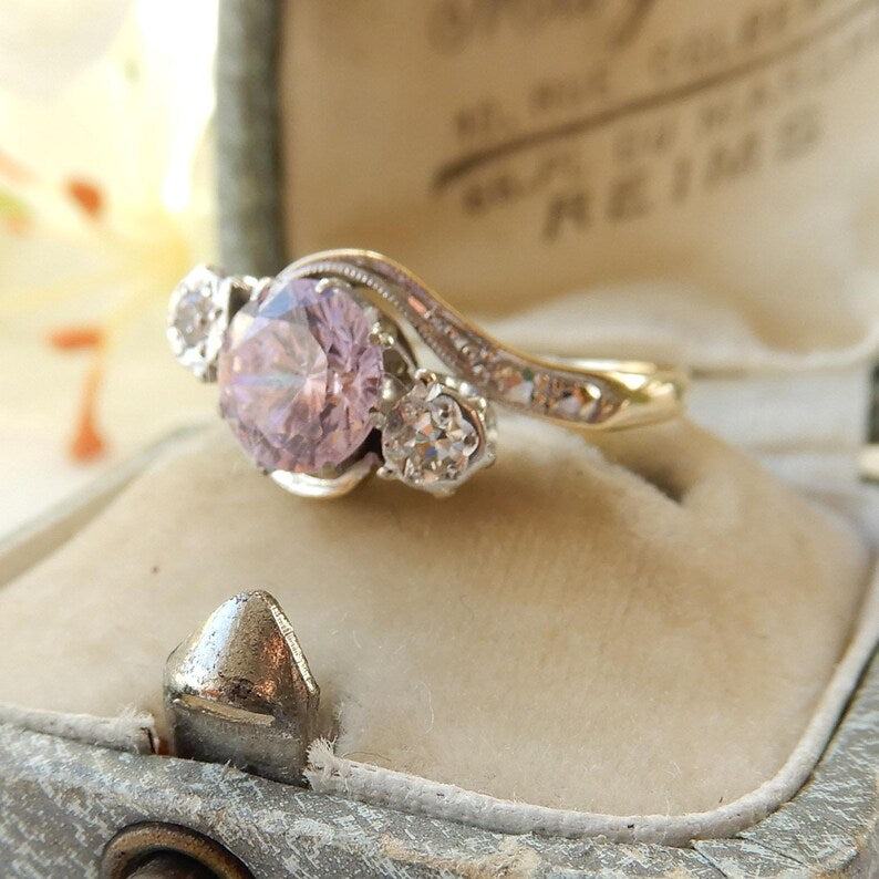 Art Deco 18ct Gold & Platinum Pink Diamond Ring