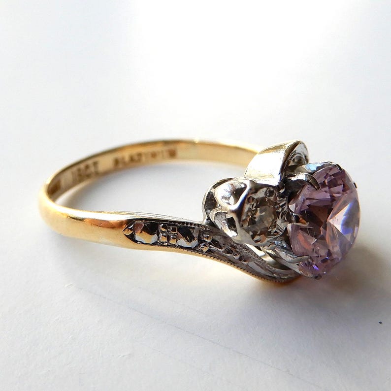 Art Deco 18ct Gold & Platinum Pink Diamond Ring
