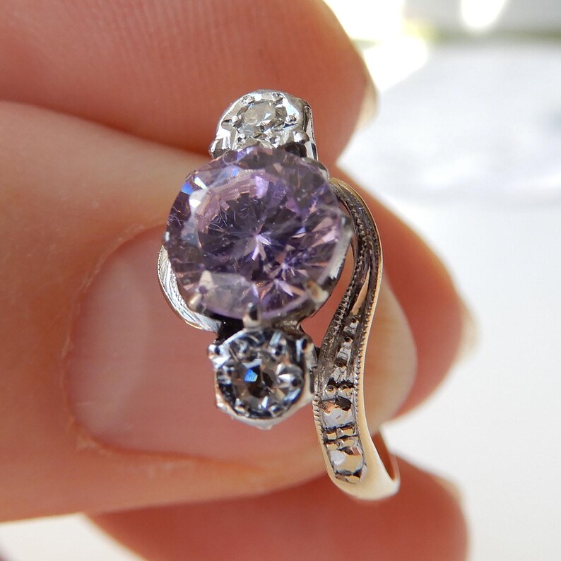 Art Deco 18ct Gold & Platinum Pink Diamond Ring