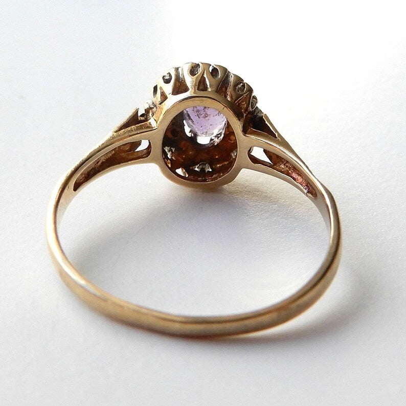9ct Gold Amethyst & Diamond Ring