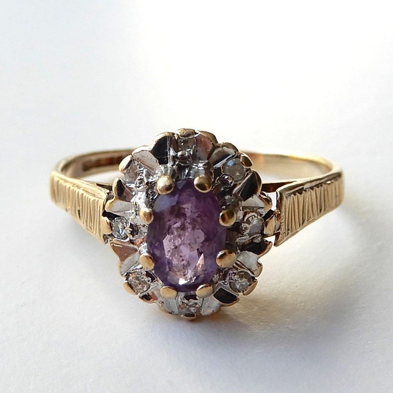 9ct Gold Amethyst & Diamond Ring