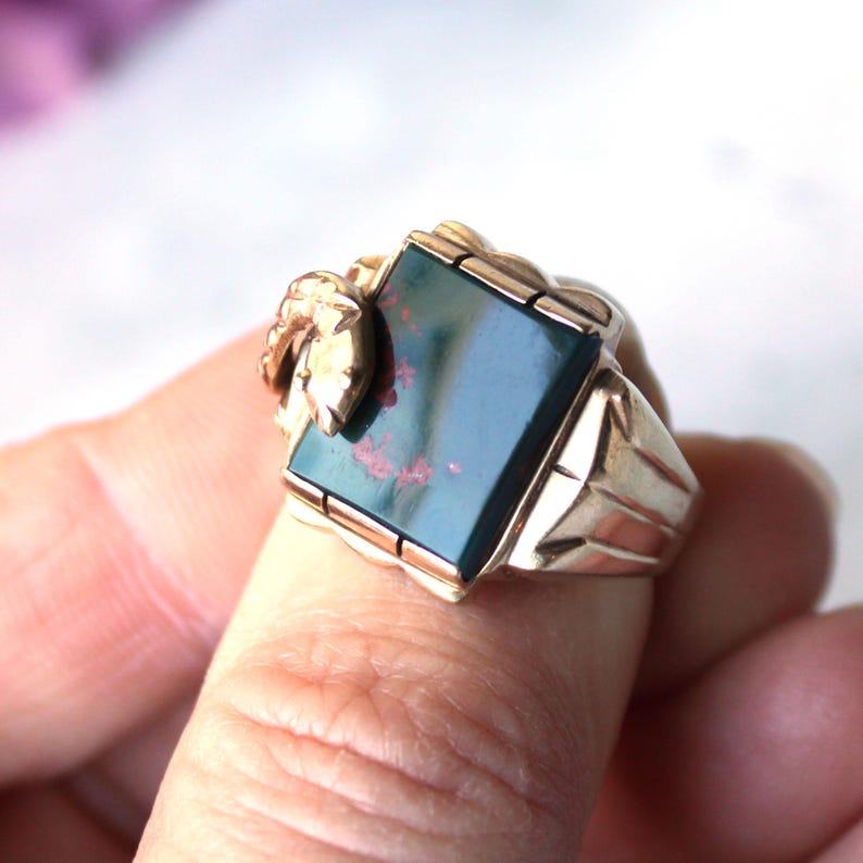 9ct Gold Bloodstone Signet Ring With Snake