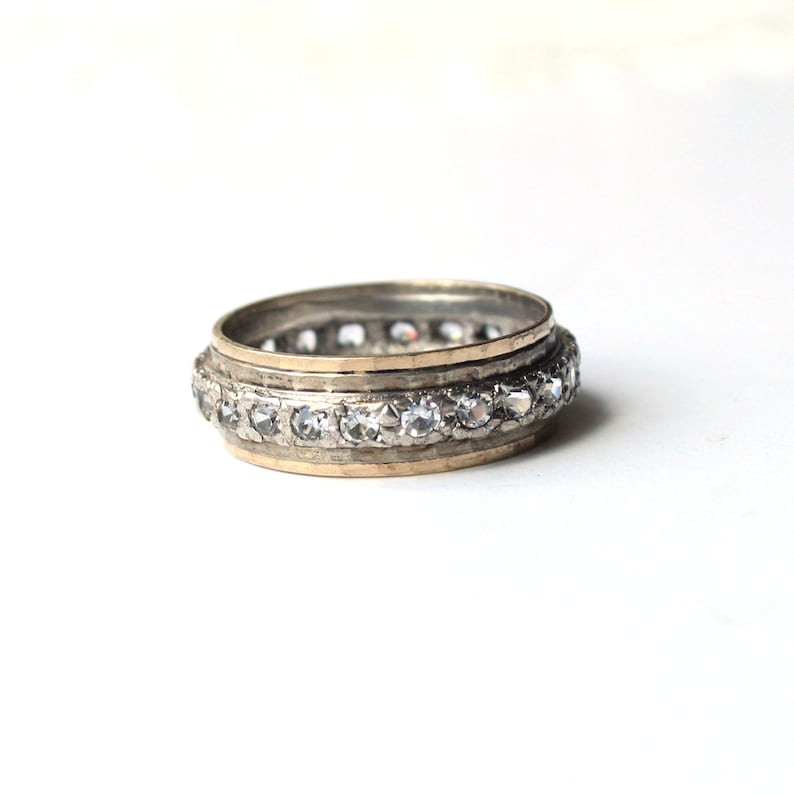Vintage 9ct Gold & Sterling Silver White Spinel Eternity Ring UK Size O