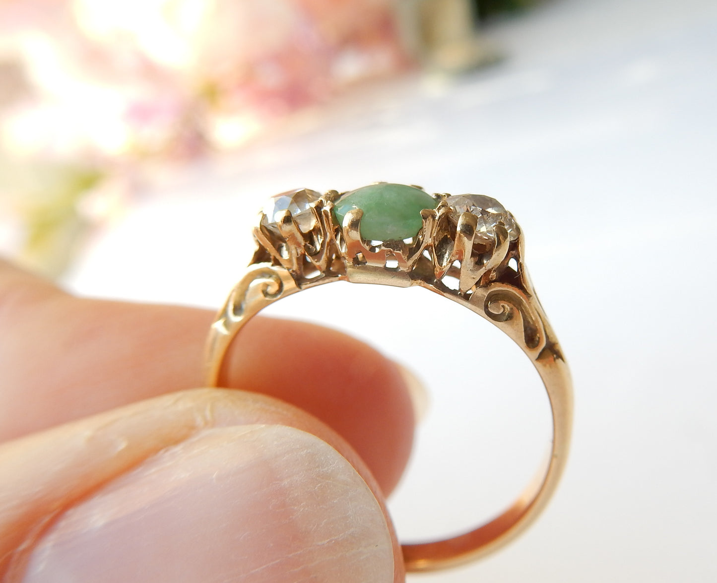 Antique 18ct Diamond & Jade Ring