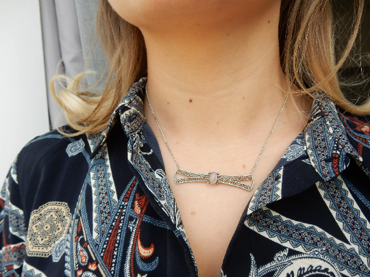 Edwardian Moon Stone Necklace in Solid Silver
