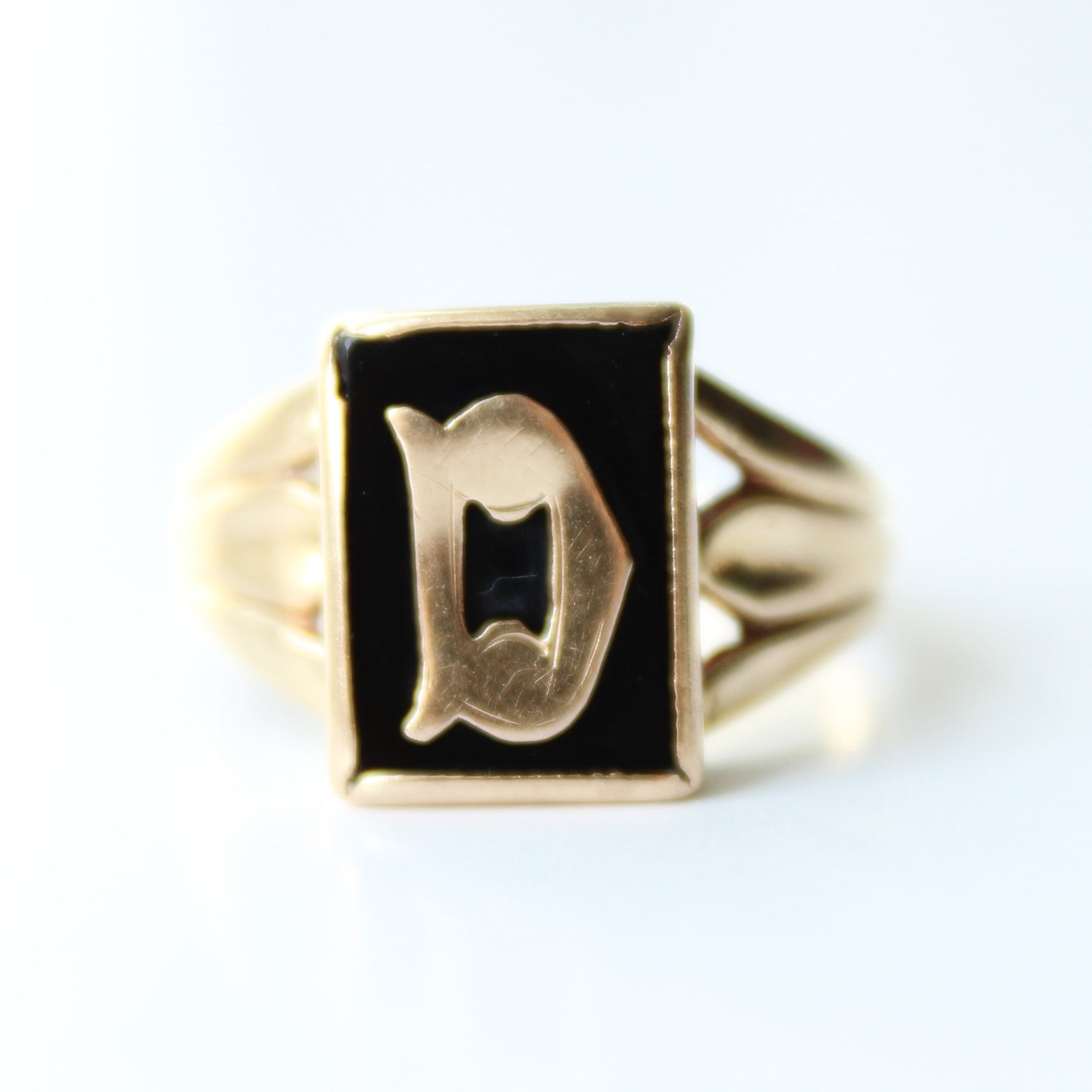 Vintage 9ct Rose Gold Initial "D" Onyx Signet Ring
