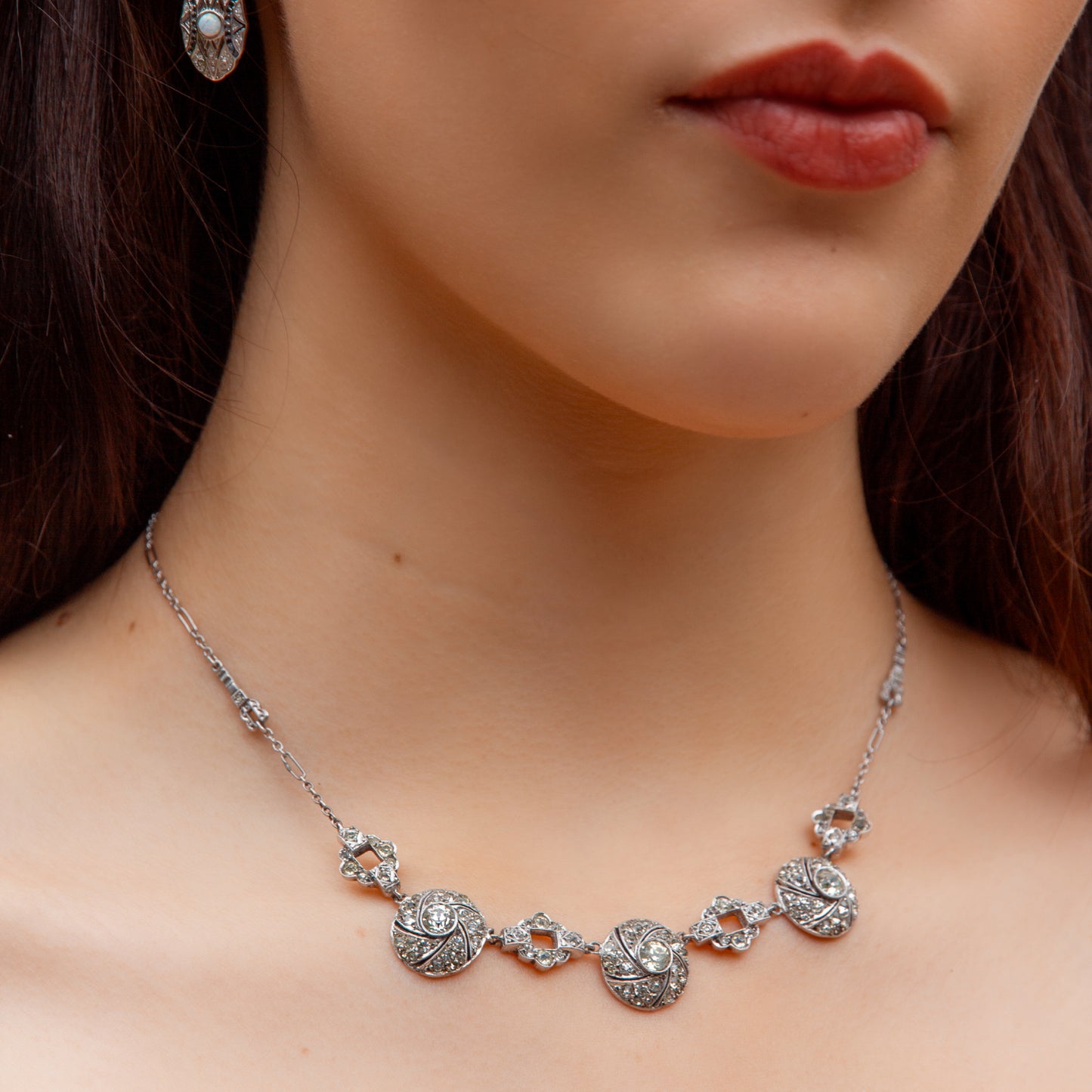 Art Deco 1930s Sterling Silver Diamond Paste Necklace