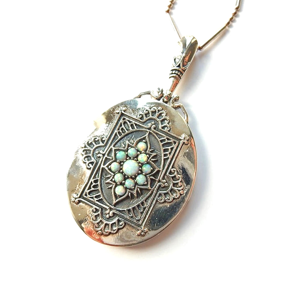 Sterling Silver Opal Victorian Style Locket