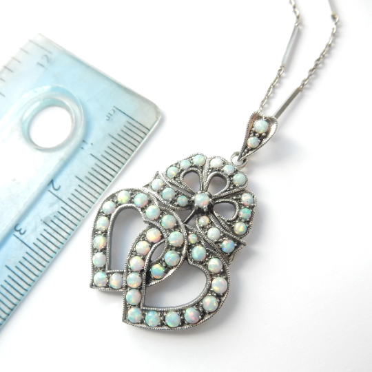 Victorian style Opal Sweetheart Pendant in Sterling Silver