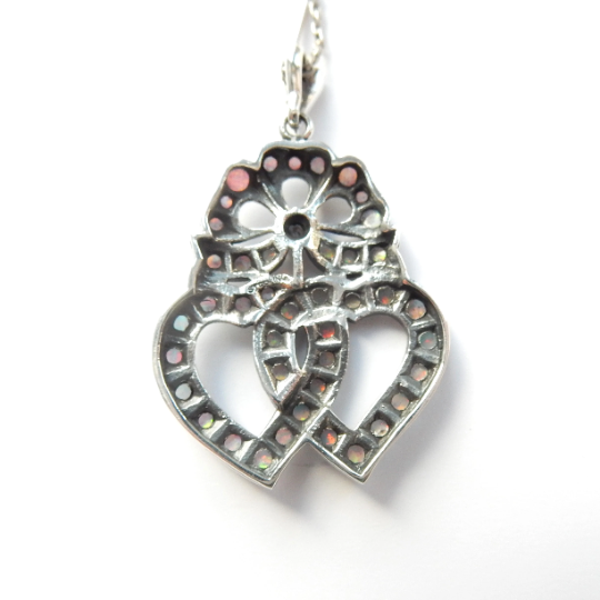 Victorian style Opal Sweetheart Pendant in Sterling Silver