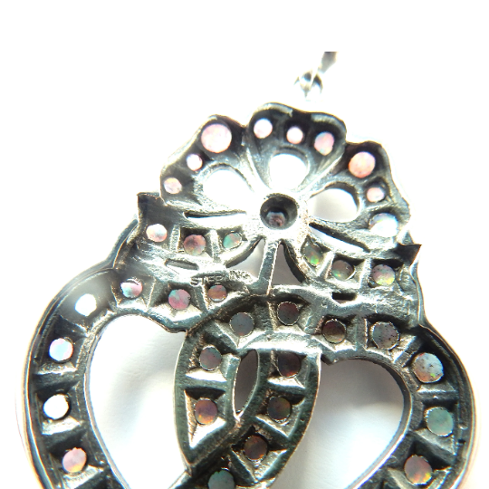 Victorian style Opal Sweetheart Pendant in Sterling Silver